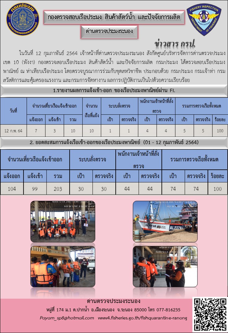 ตรวจสอบเรือประมงพาณิชย์ ณ ท่าเทียบเรือประมง..คลิก