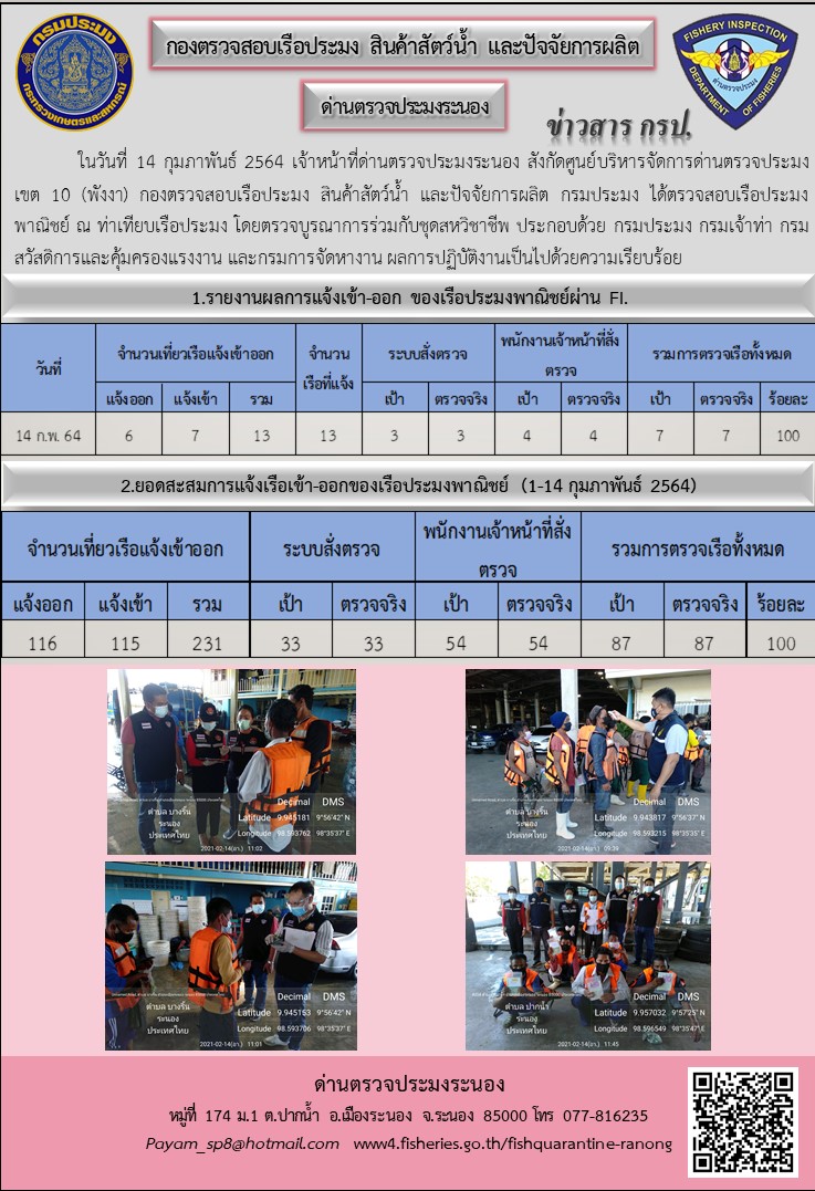 ตรวจสอบเรือประมงพาณิชย์ ณ ท่าเทียบเรือประมง..คลิก