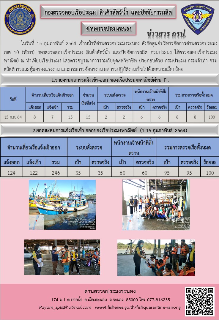 ตรวจสอบเรือประมงพาณิชย์ ณ ท่าเทียบเรทอประมง..คลิก