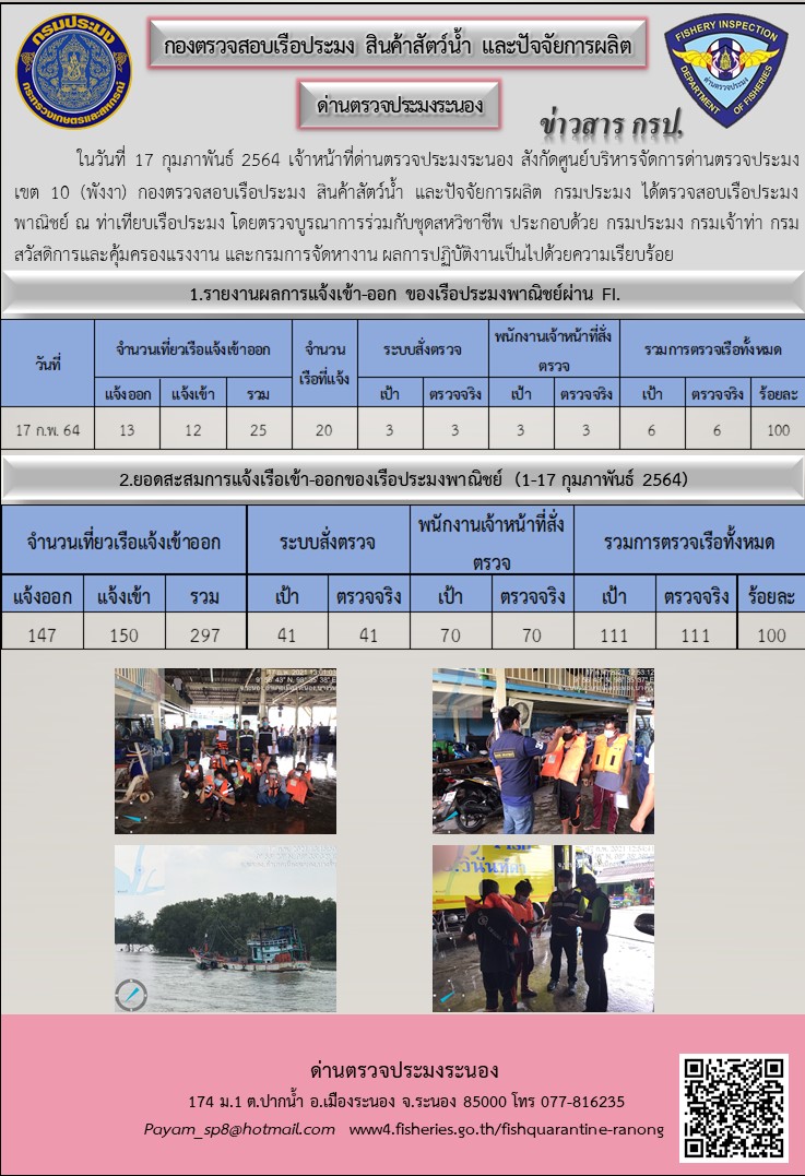 ตรวจสอบเรือประมงพาณิชย์ ณ ท่าเทียบเรือประมง..คลิก