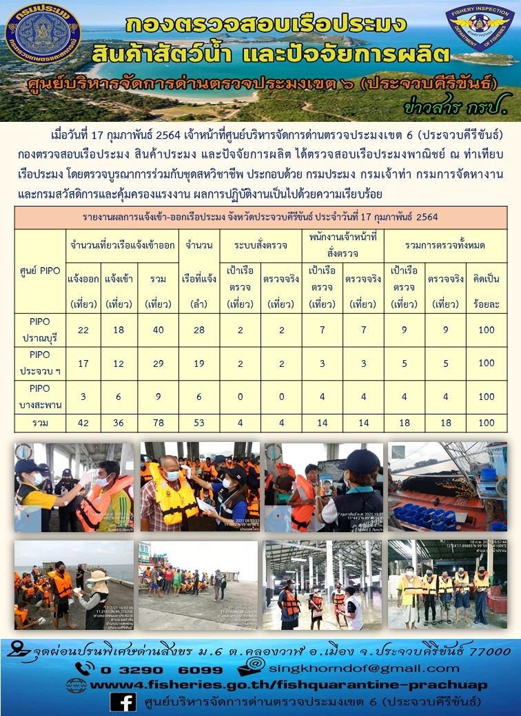 ตรวจสอบเรือประมงพาณิชย์ ณ ท่าเทียบเรือประมง..คลิก