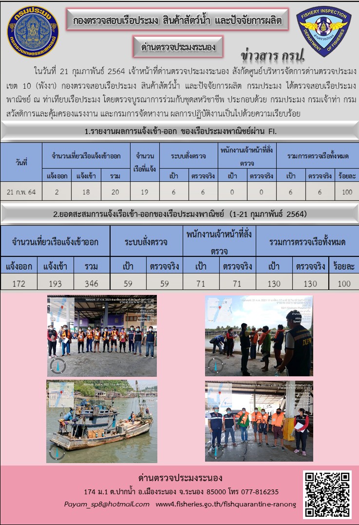 ตรวจสอบเรือประมงพาณิชย์ ณ ท่าเทียบเรือประมง..คลิก