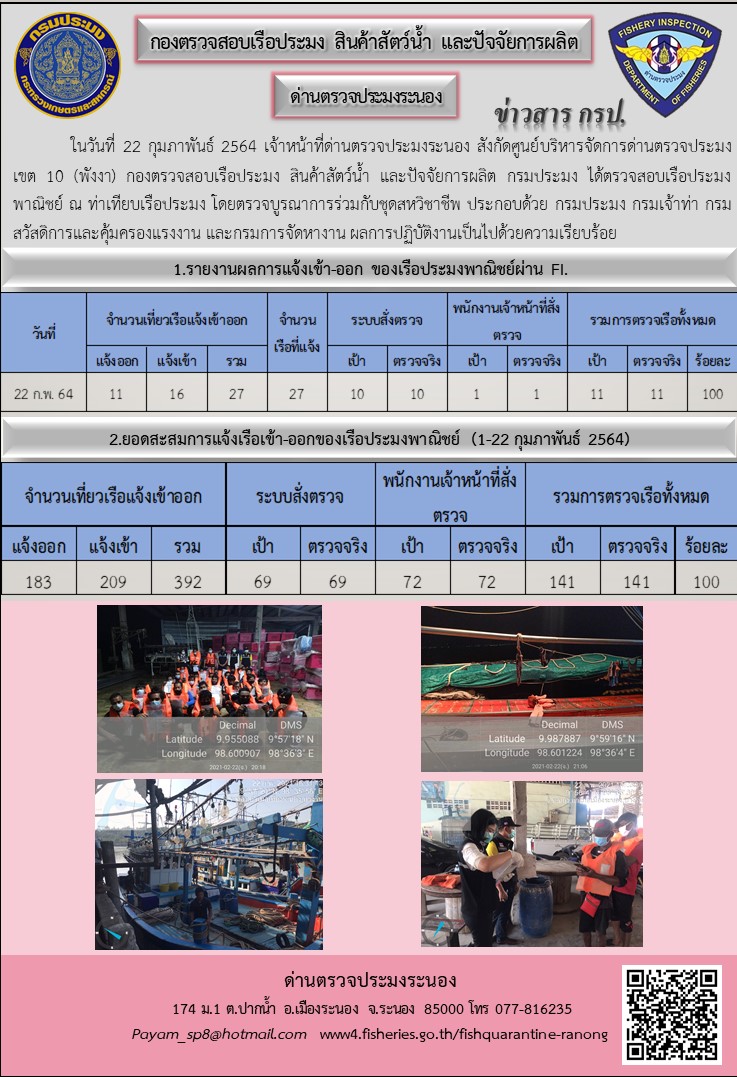 ตรวจสอบเรือประมงพาณิชย์ ณ ท่าเทียบเรือประมง..คลิก