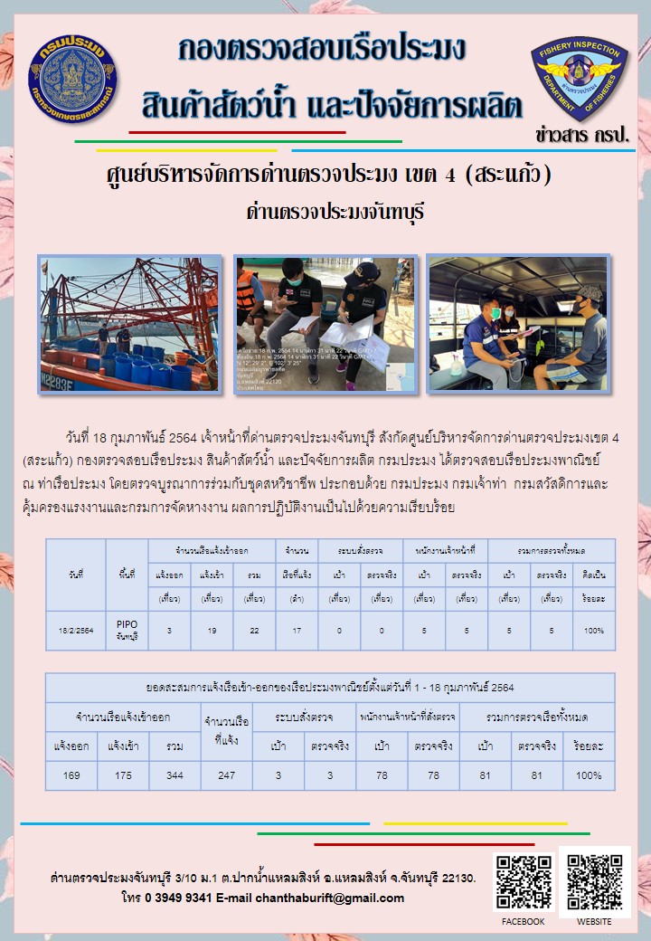 รายงานการปฏิบัติงานประจำวันที่ 18 กุมภาพันธ์ 2564..คลิก
