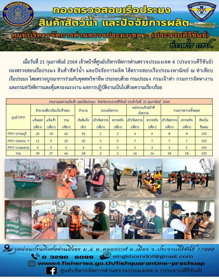 ตรวจสอบเรือประมงพาณิชย์ ณ ท่าเทียบเรือประมง
