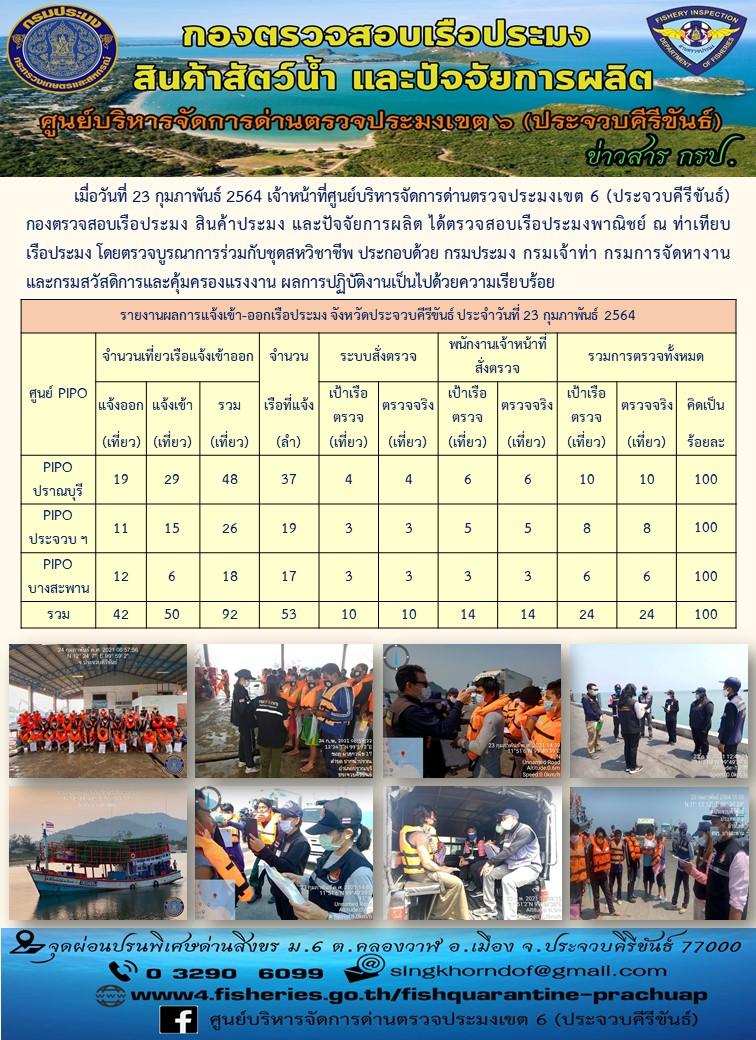 ตรวจสอบเรือประมงพาณิชย์ ณ ท่าเทียบเรือประมง..คลิก