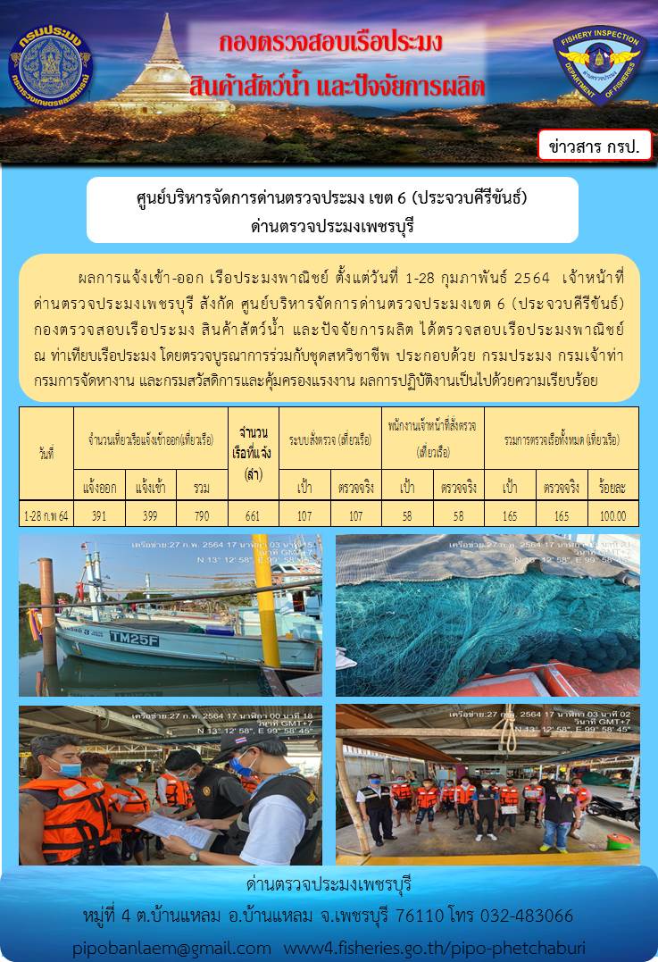 ข่าวประชาสัมพันธ์ ด่านตรวจประมงเพชรบุรี ประจำเดือน กุมภาพันธ์ 2564..คลิก