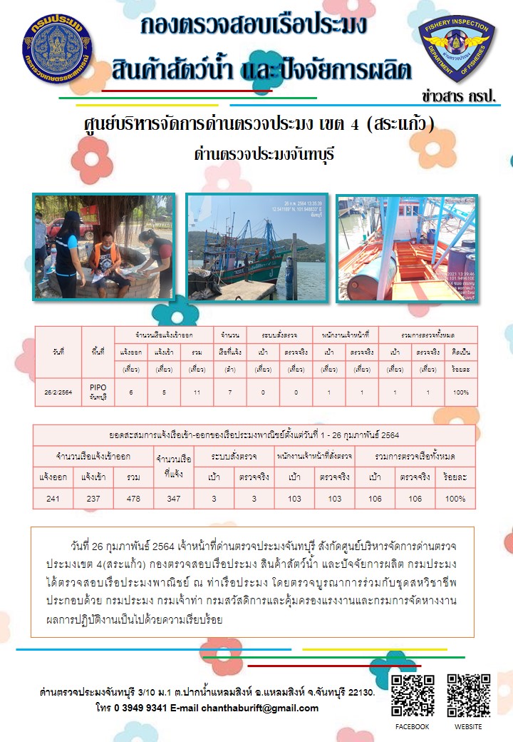 รายงานการปฏิบัติงานประจำวันที่ 26 กุมภาพันธ์ 2564..คลิก