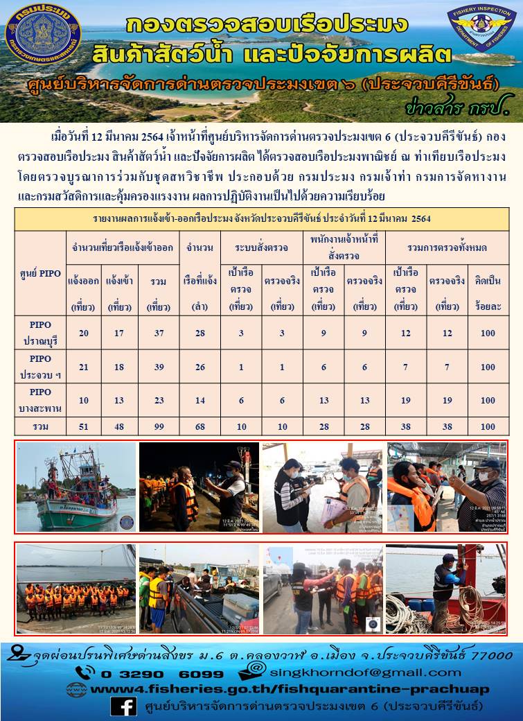 ตรวจสอบเรือประมงพาณิชย์ ณ ท่าเทียบเรือประมง..คลิก