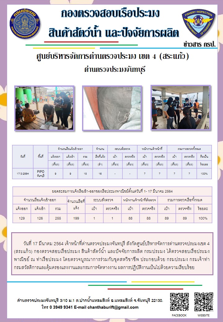 รายงานการปฏิบัติงานประจำวันที่ 17 มีนาคม 2564..คลิก