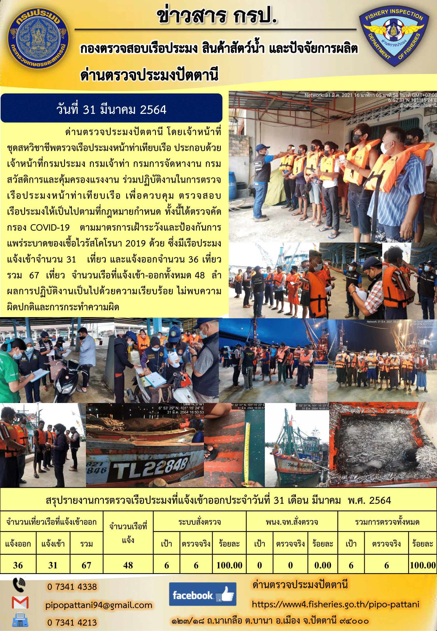 ข่าวสารการปฏิบัติงานประจำวันที่ 31 มีนาคม 2564..คลิก