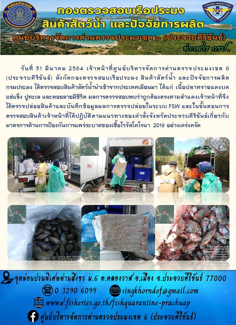 สินค้าสัตว์น้ำนำเข้าจากประเทศเมียนมา