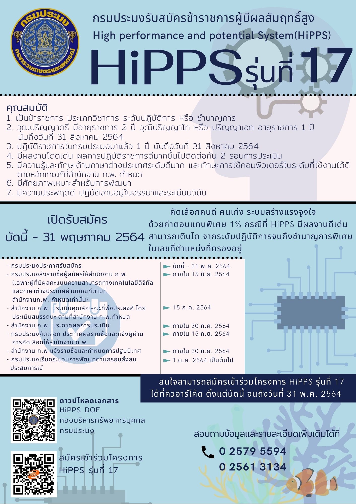 กรมประมงรับสมัครคัดเลือกข้าราชการพลเรือนสามัญเข้าสู่ระบบข้าราชการผู้มีผลสัมฤทธิ์สูง รุ่นที่ 17 ประจำปีงบประมาณ พ.ศ. 2564