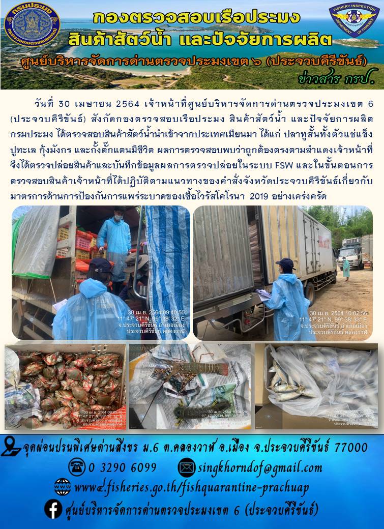 สินค้าสัตว์น้ำนำเข้าจากประเทศเมียนมา
