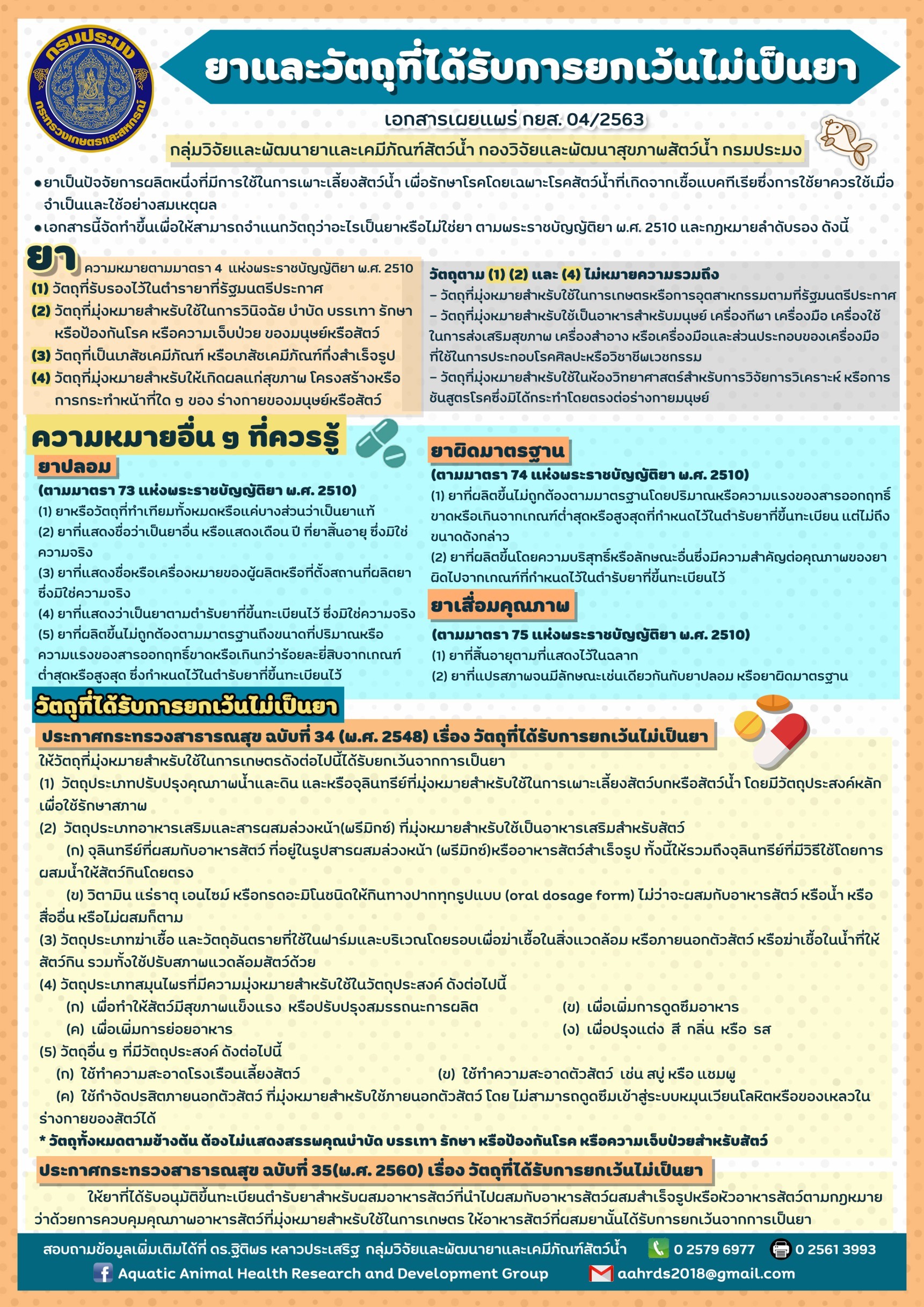 การใช้ยาและเคมีภัณฑ์ในการเพาะเลี้ยงสัตว์น้ำ และกฎหมายที่เกี่ยวข้อง..คลิก
