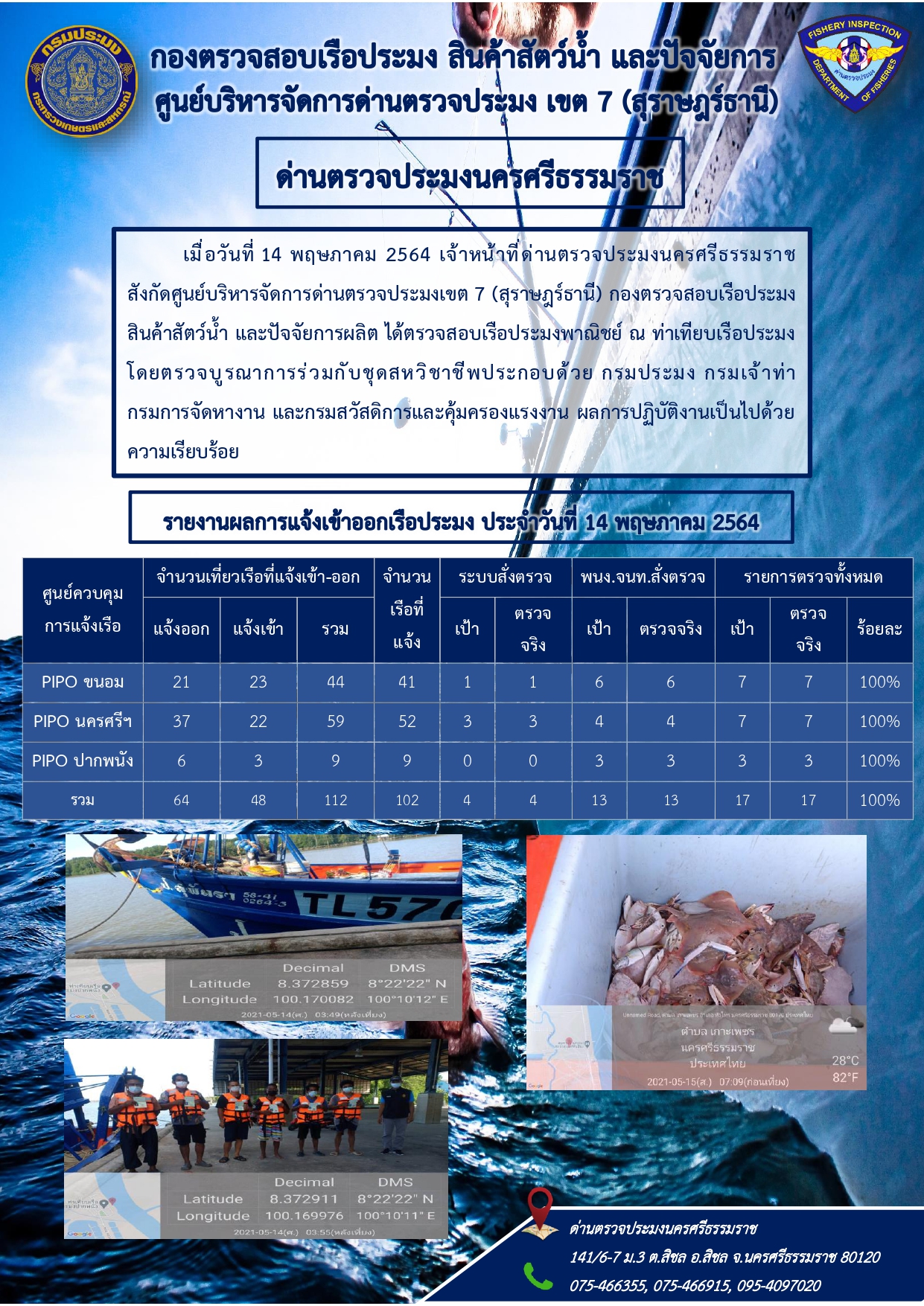 รายงานการปฏิบัติงาน ประจำวันที่ 14 พฤษภาคม 2564..คลิก