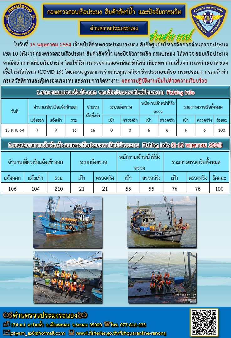 ตรวจสอบเรือประมงพาณิชย์ ณ ท่าเทียบเรือประมง..คลิก