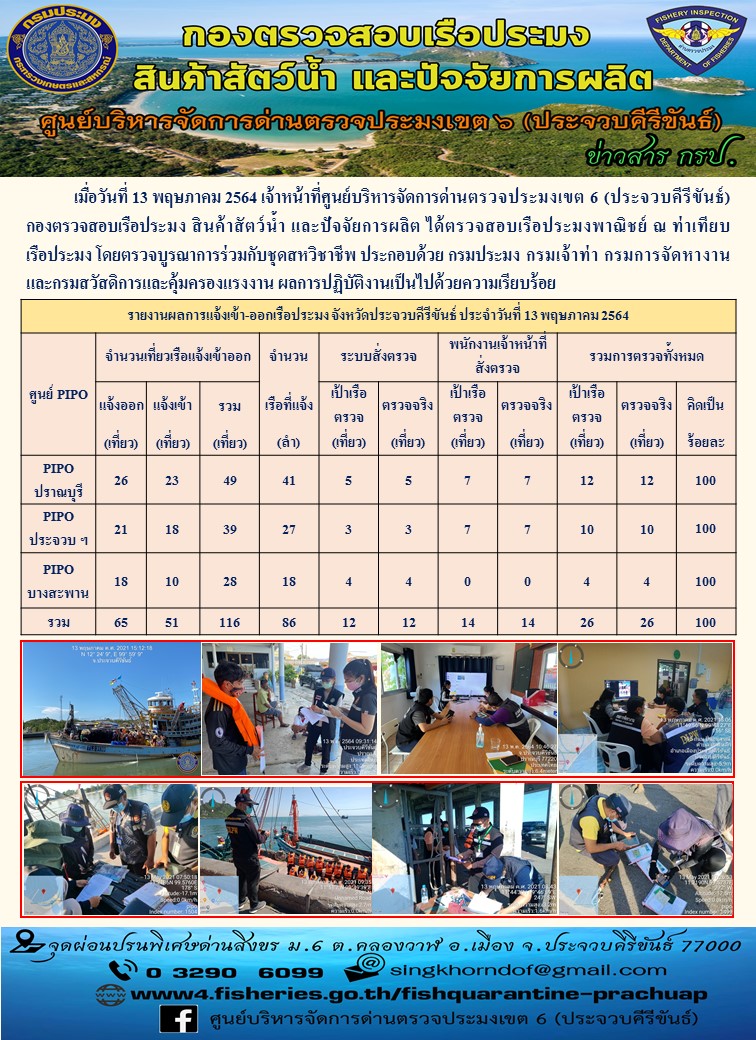 ตรวจสอบเรือประมงพาณิชย์ ณ ท่าเทียบเรือประมง..คลิก