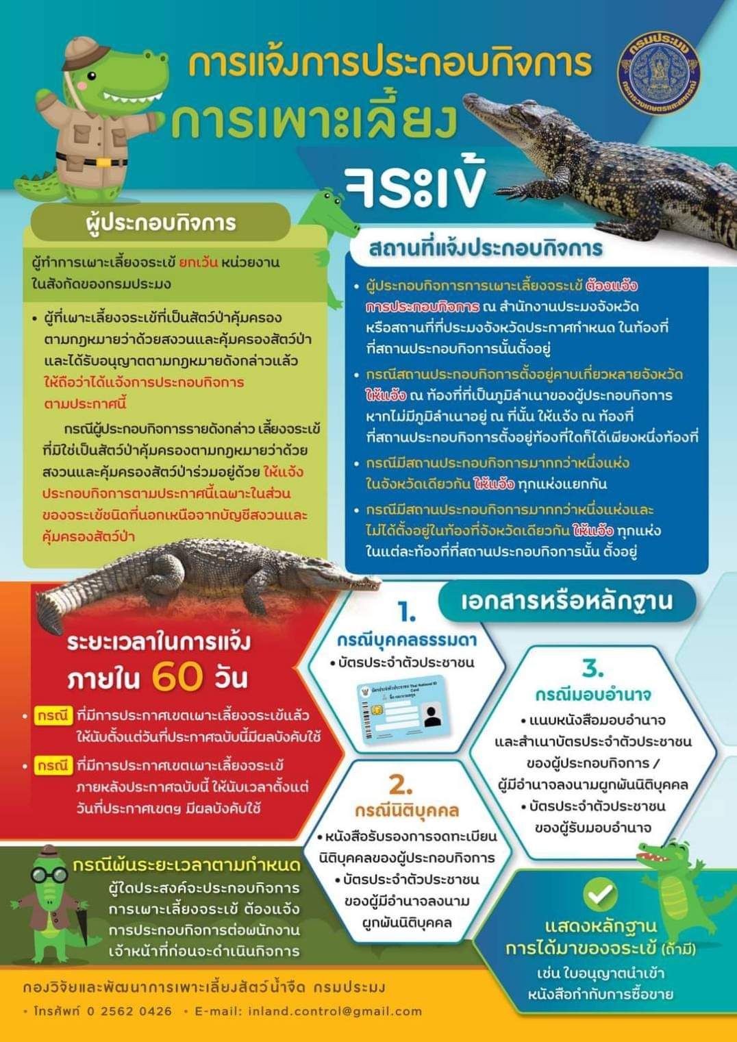 การแจ้งการประกอบกิจการการเพาะเลี้ยงจระเข้..คลิก