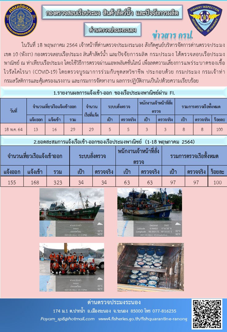 ตรวจสอบเรือประมงพาณิชย์ ณ ท่าเทียบเรือประมง..คลิก