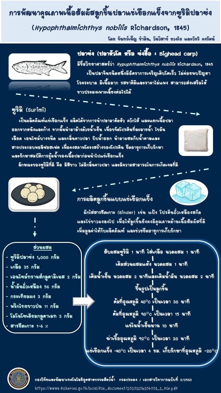 การพัฒนาคุณภาพเนื้อสัมผัสลูกชิ้นปลาแช่เยือกแข็งจากซูริมิปลาซ่ง