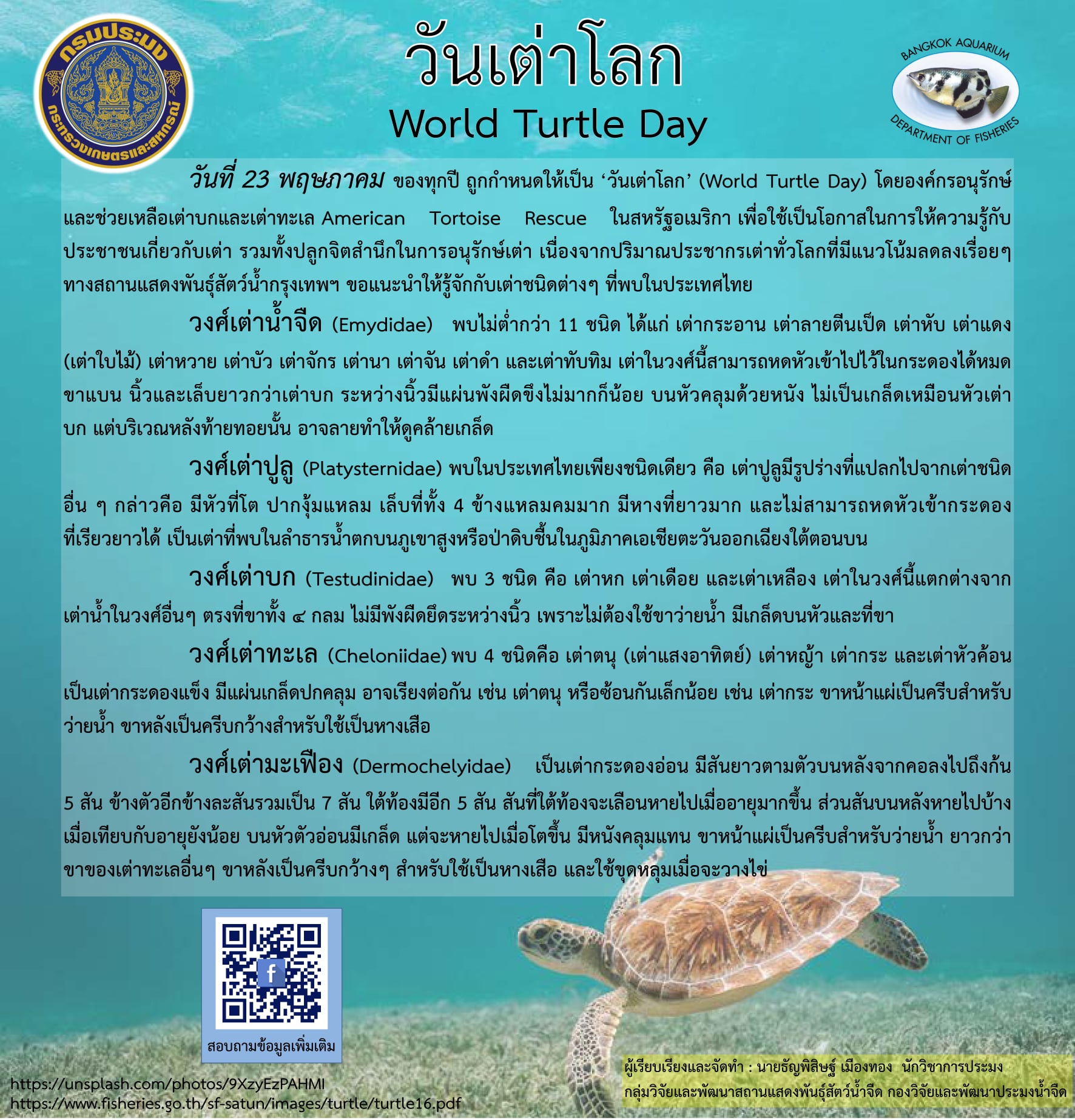 ร่วมสนุกกิจกรรมวันเต่าโลก 23 พฤษภาคม 2564