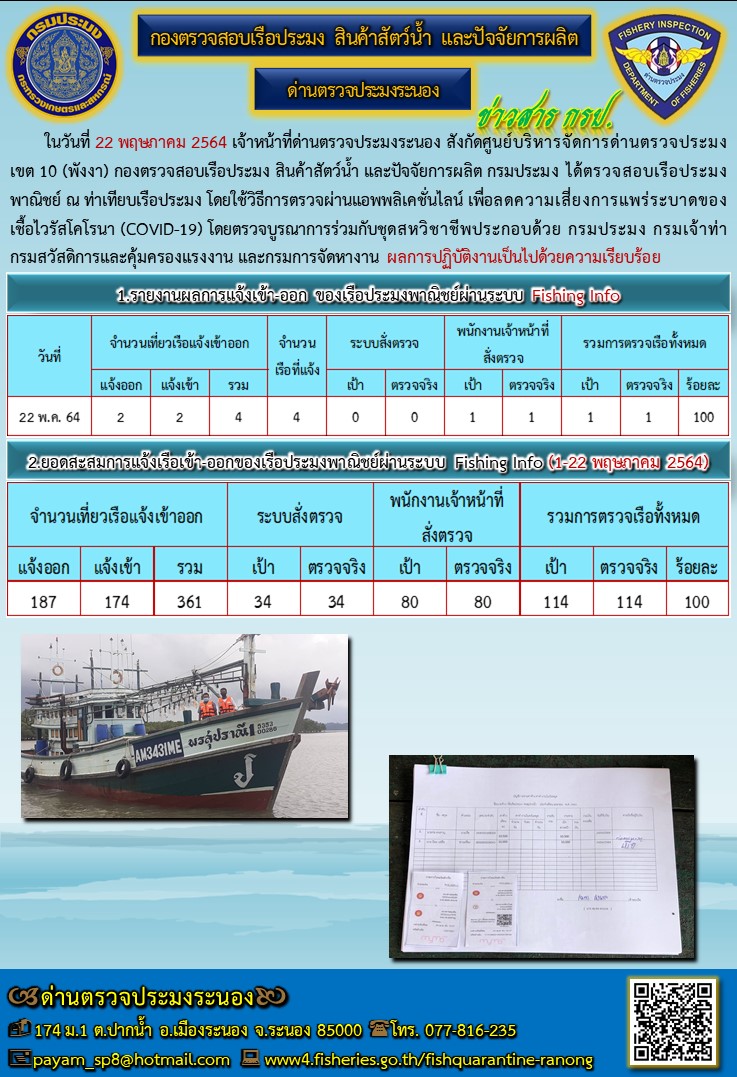 ตรวจสอบเรือประมงพาณิชย์ ณ ท่าเทียบเรือประมง..คลิก