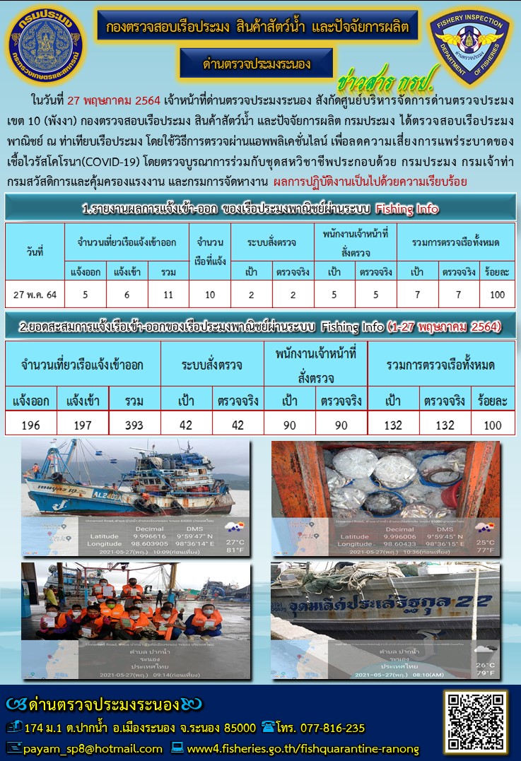 ตรวจสอบเรือประมงพาณิชย์ ณ ท่าเทียบเรือประมง..คลิก