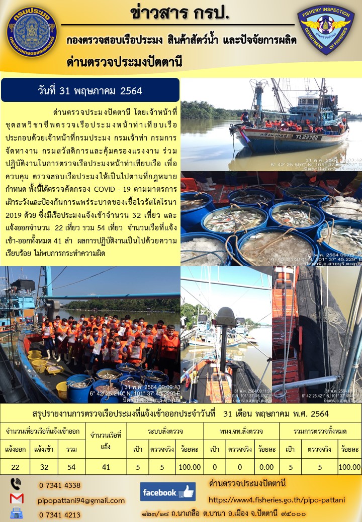 ข่าวสารการปฏิบัติงานประจำวันที่ 31 พฤษภาคม 2564..คลิก