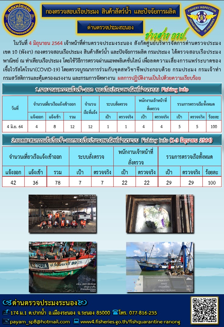 ตรวจสอบเรือประมงพาณิชย์ ณ ท่าเทียบเรือประมง..คลิก