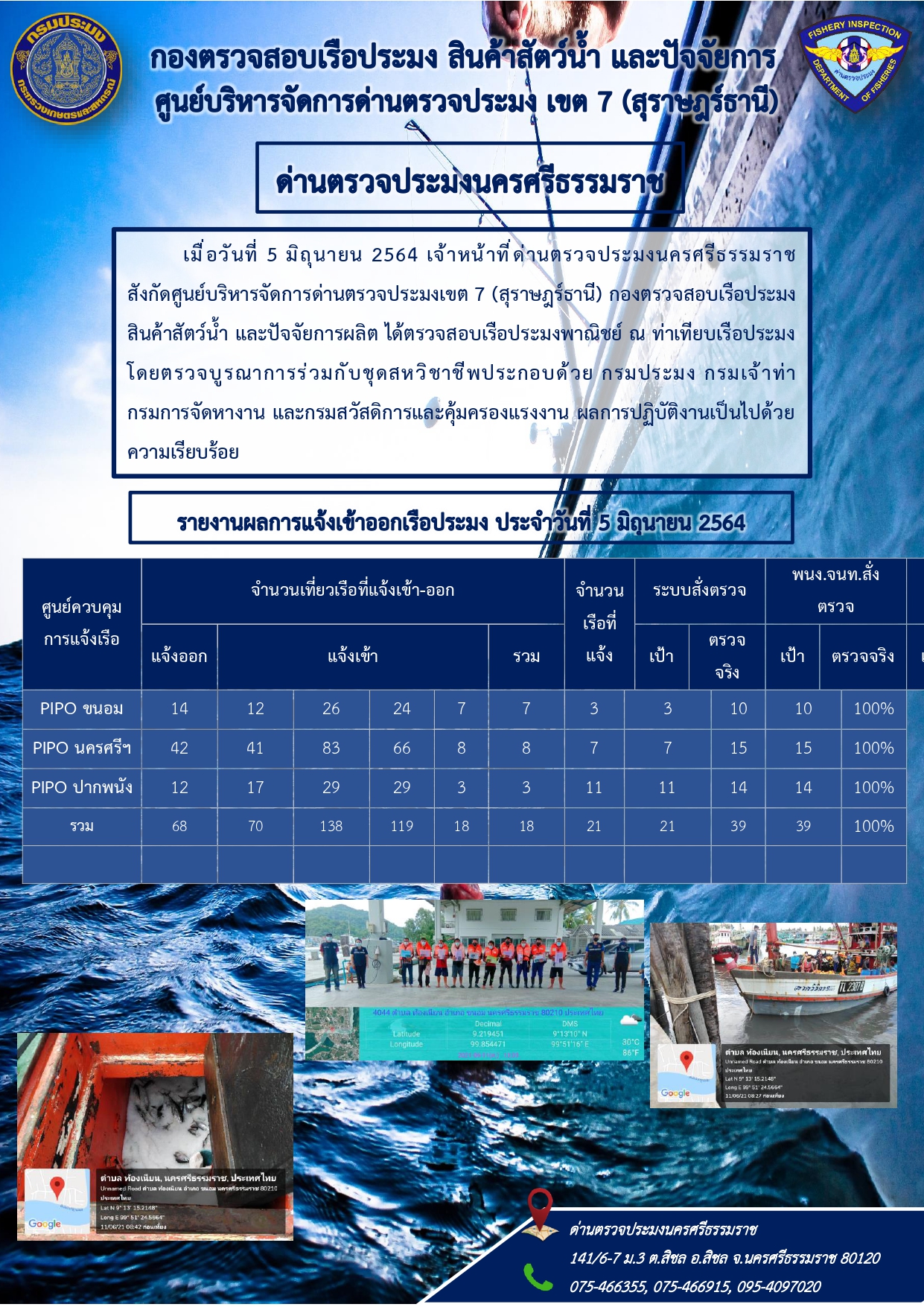 รายงานการปฏิบัติงาน ประจำวันที่ 5 มิถุนายน 2564..คลิก