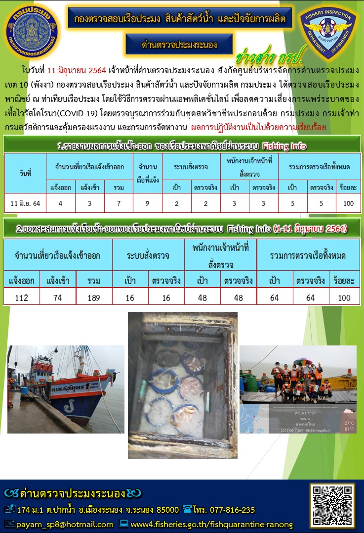 ตรวจสอบเรือประมงพาณิชย์ ณ ท่าเทียบเรือประมง..คลิก