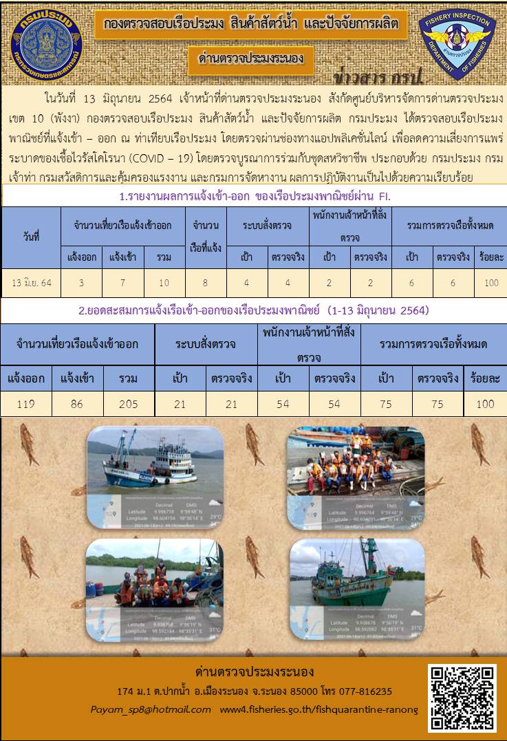 รวจสอบเรือประมงพาณิชย์ ณ ท่าเทียบเรือประมง..คลิก