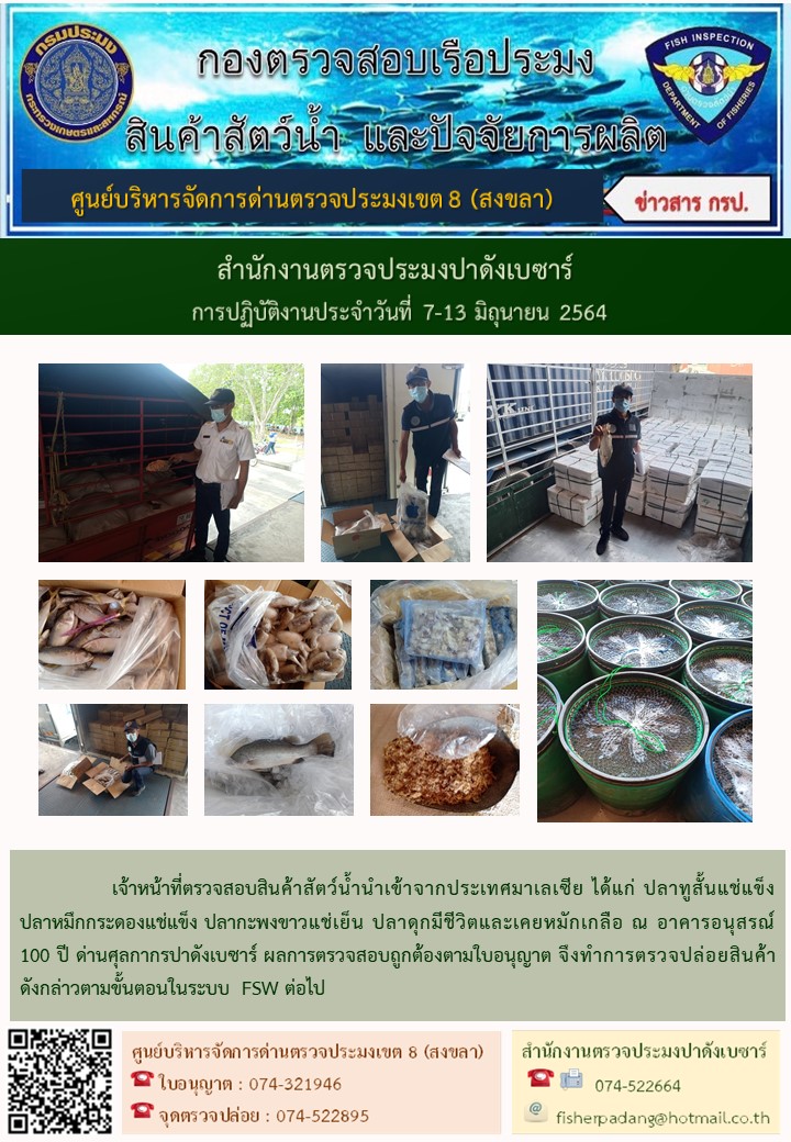 ด่านตรวจสัตว์น้ำปาดังเบซาร์ตรวจสอบสัตว์น้ำนำเข้า..คลิก