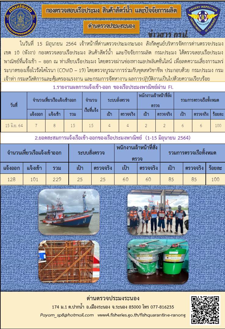 ตรวจสอบเรือประมงพาณิชย์ ณ ท่าเทียบเรือประมง..คลิก