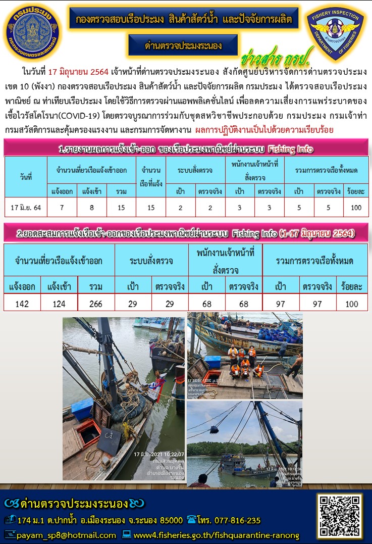 ตรวจสอบเรือประมงพาณิชย์ ณ ท่าเทียบเรือประมง..คลิก