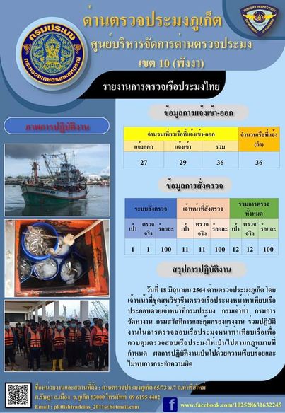 รายงานผลการแจ้งเข้าออกเรือประมงไทยประจำวันที่ 18 มิถุนายน 2564..คลิก