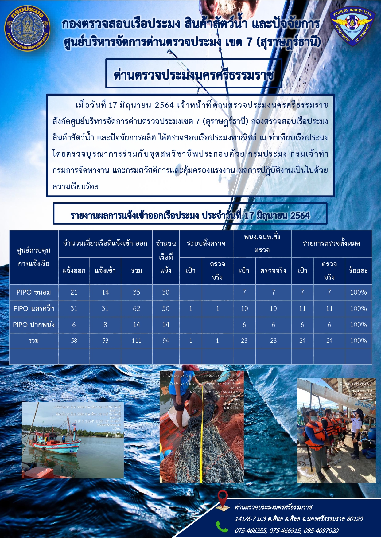 รายงานการปฏิบัติงาน ประจำวันที่ 17 มิถุนายน 2564..คลิก
