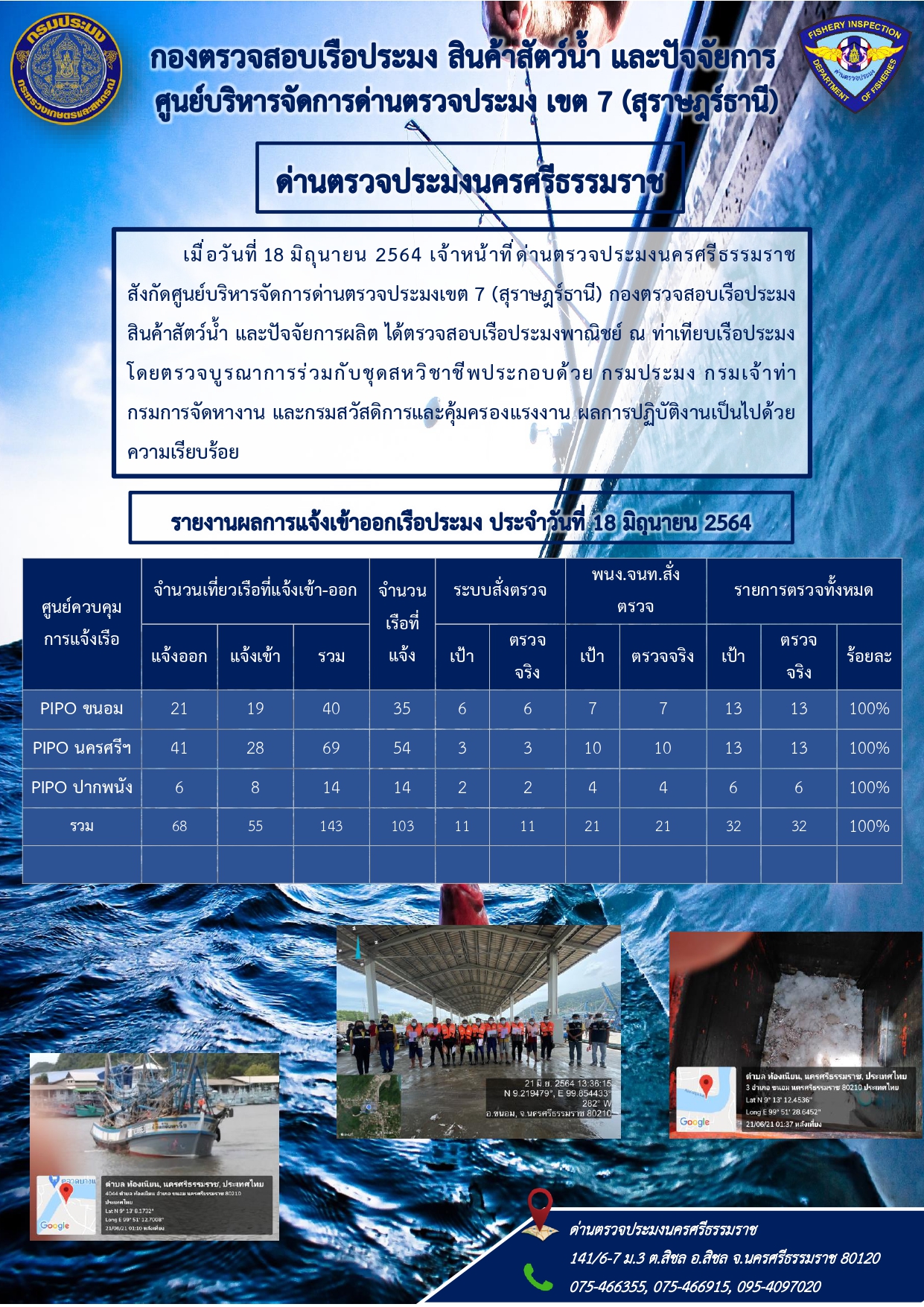 รายงานการปฏิบัติงาน ประจำวันที่ 18 มิถุนายน 2564..คลิก