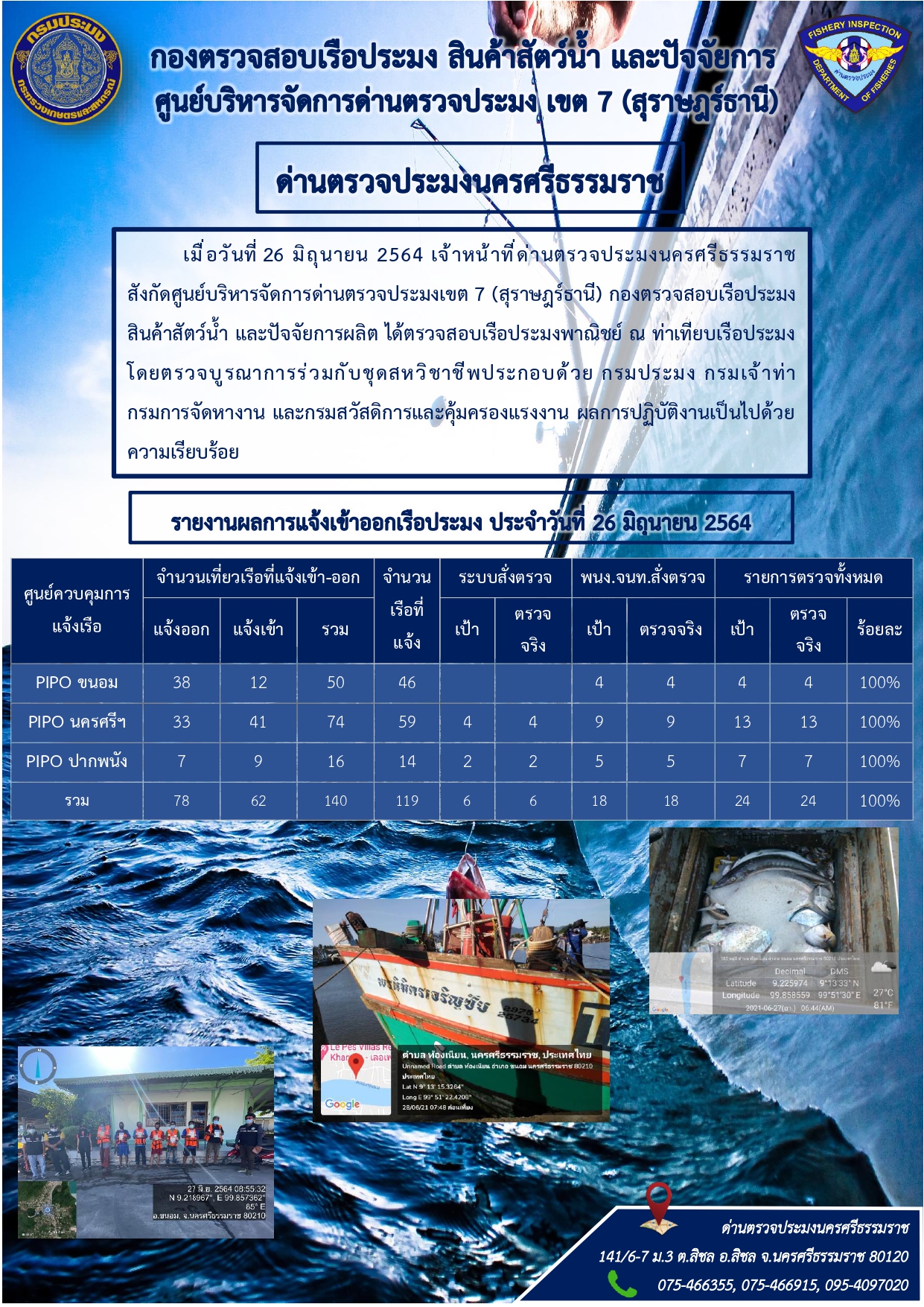 รายงานการปฏิบัติงาน ประจำวันที่ 26 มิถุนายน 2564..คลิก