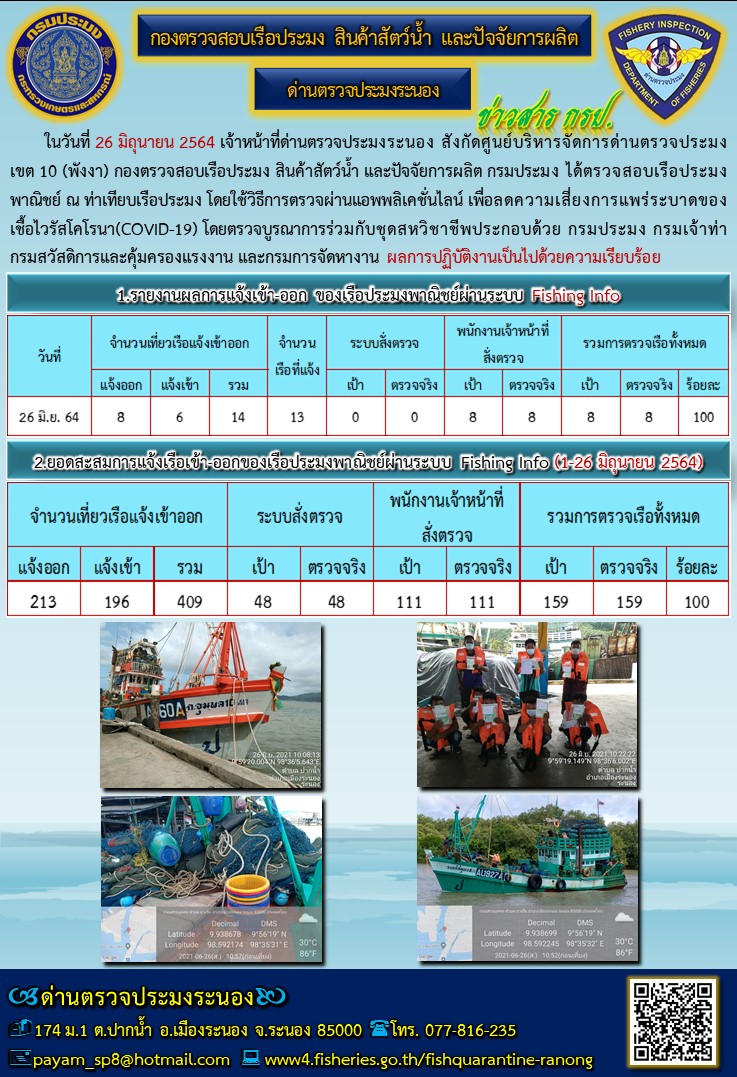 ตรวจสอบเรือประมงพาณิชย์ ณ ท่าเทียบเรือประมง..คลิก