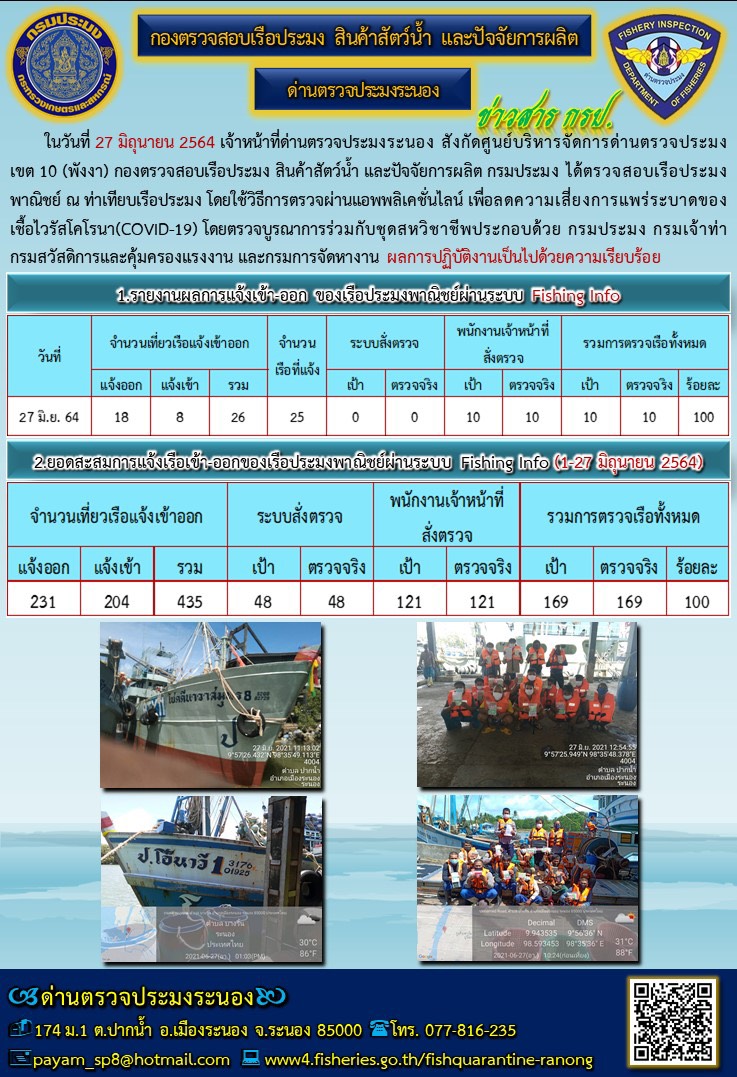 ตรวจสอบเรือประมงพาณิชย์ ณ ท่าเทียบเรือประมง..คลิก