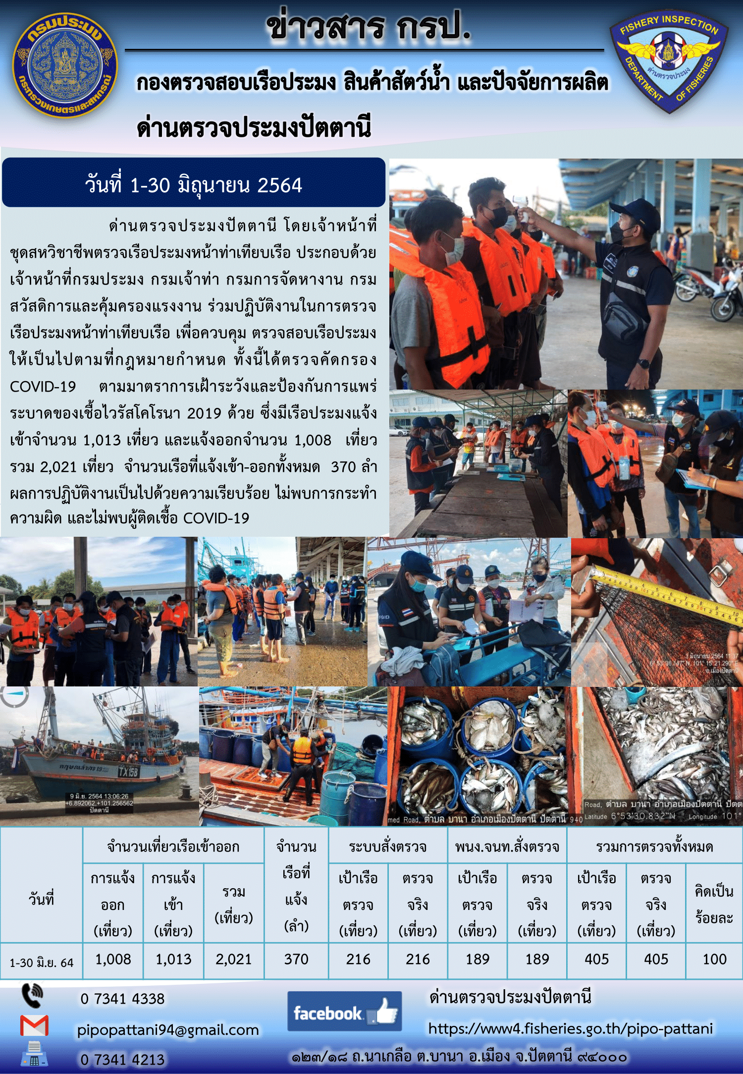 สถิติการแจ้งเรือเข้าออก ประจำเดือนมิถุนายน 2564..คลิก