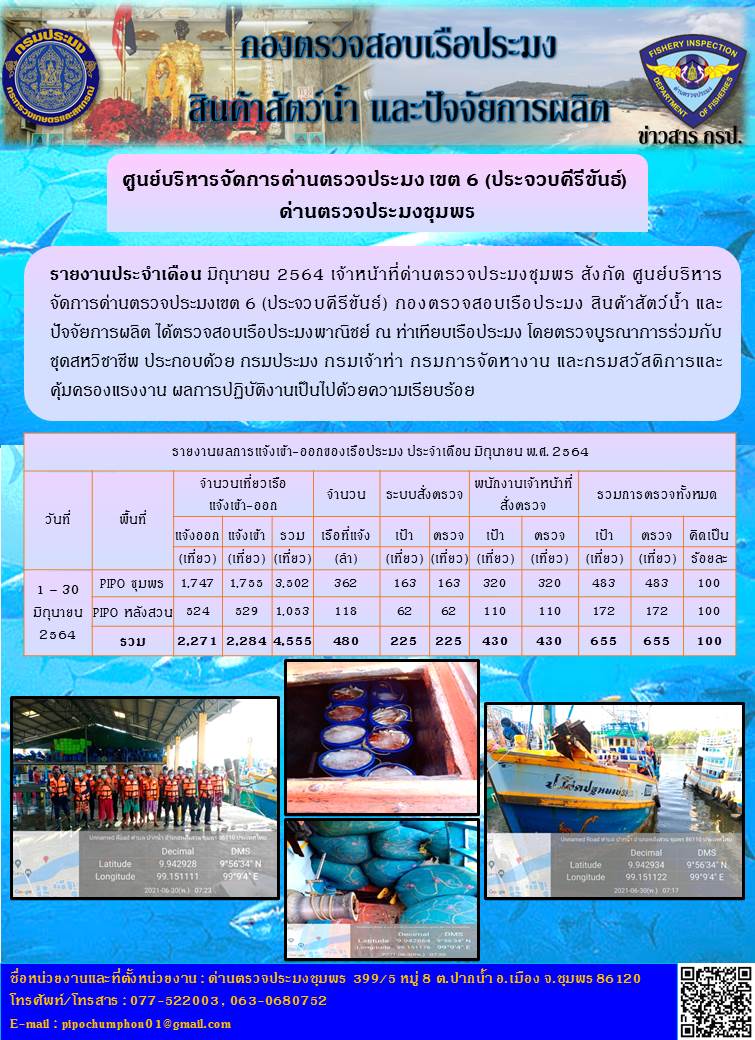 ข้อมูลสถิติการแจ้งเรือเข้า-ออก ประจำเดือนมิถุนายน 2564..คลิก