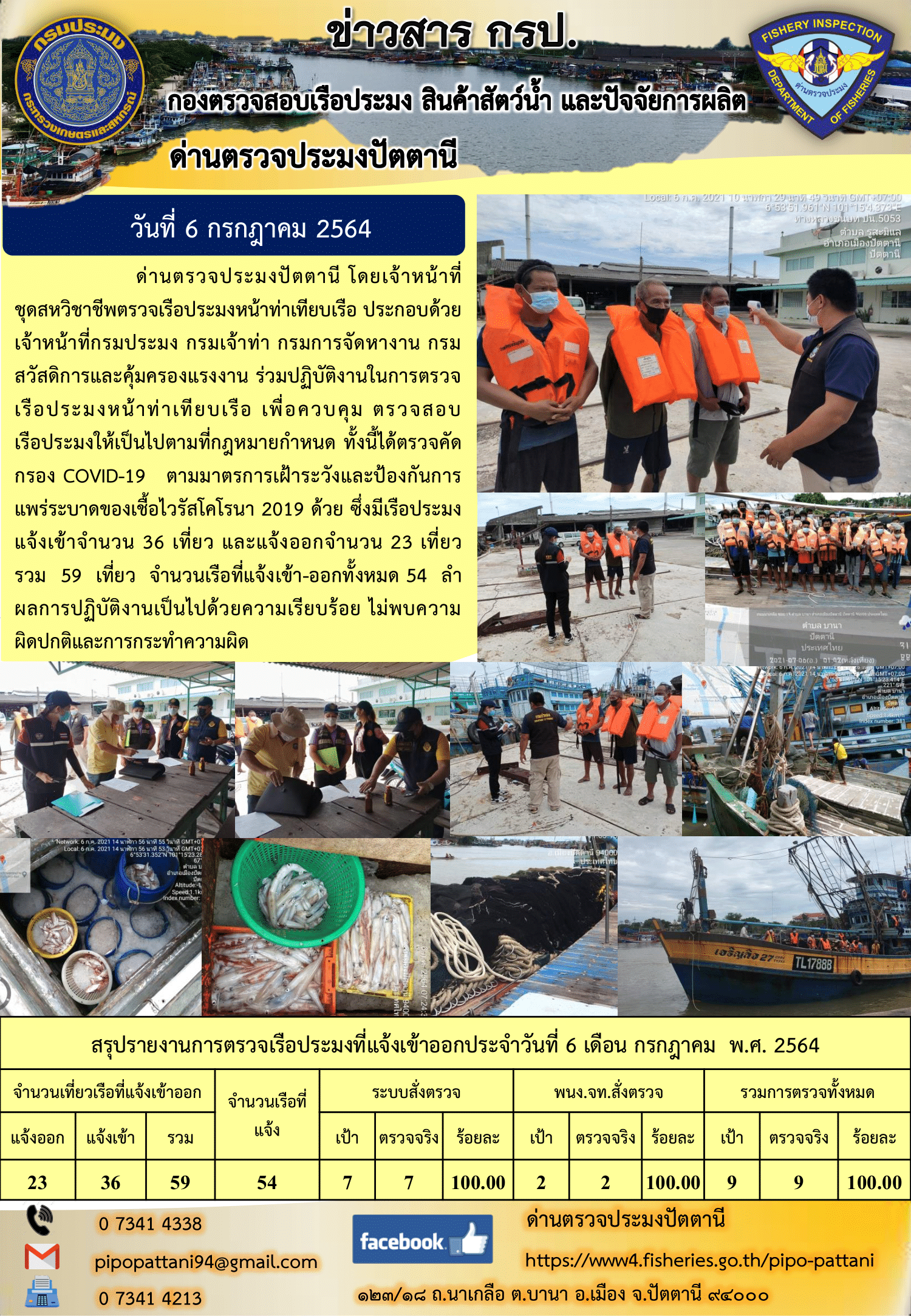 ข่าวสารการปฏิบัติงาน ด่านตรวจประมงปัตตานี 6 ก.ค. 64..คลิก