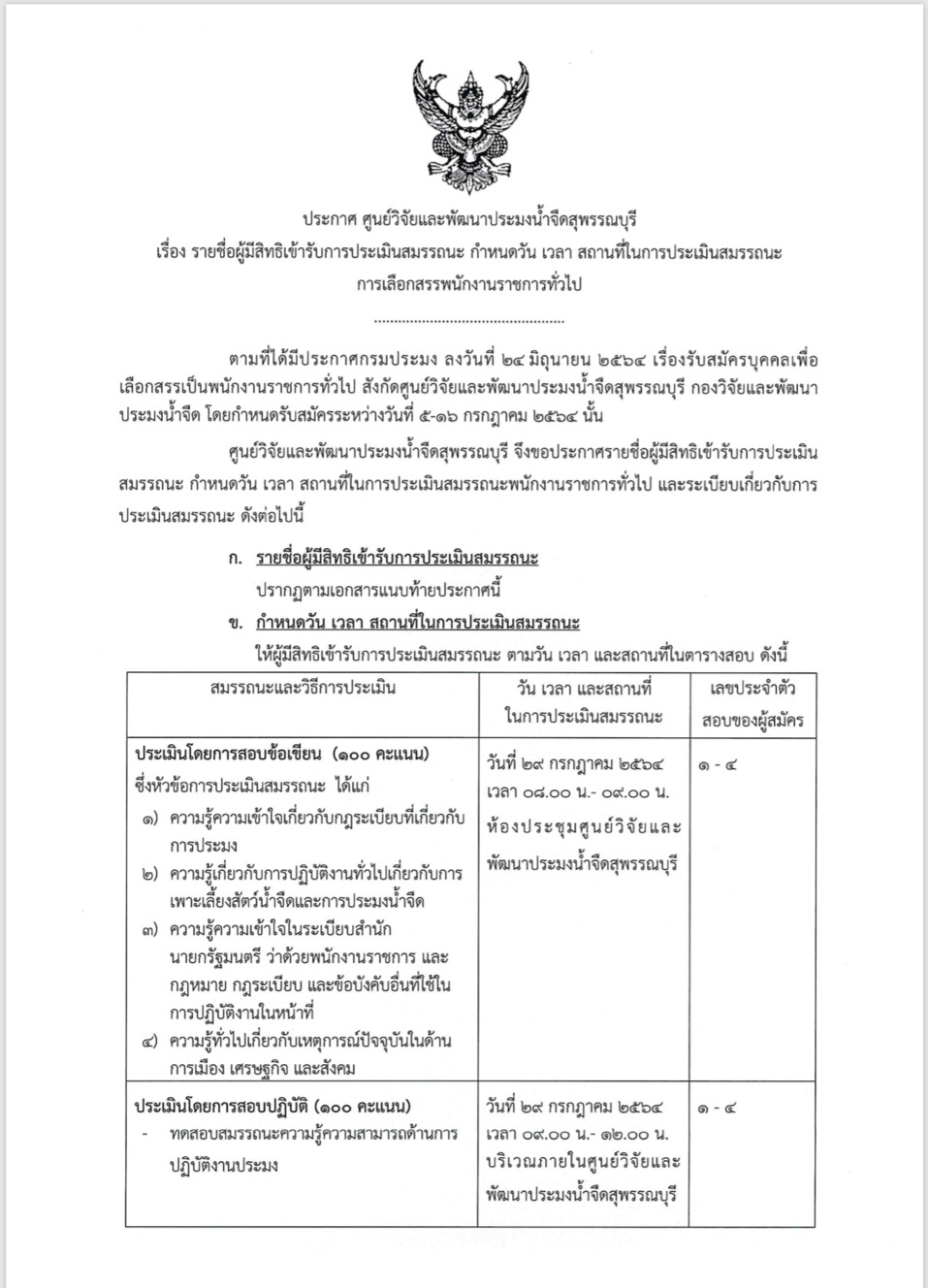 ประกาศรายชื่อผู้มีสิทธิเข้ารับการประเมินสมรรถนะ..คลิก
