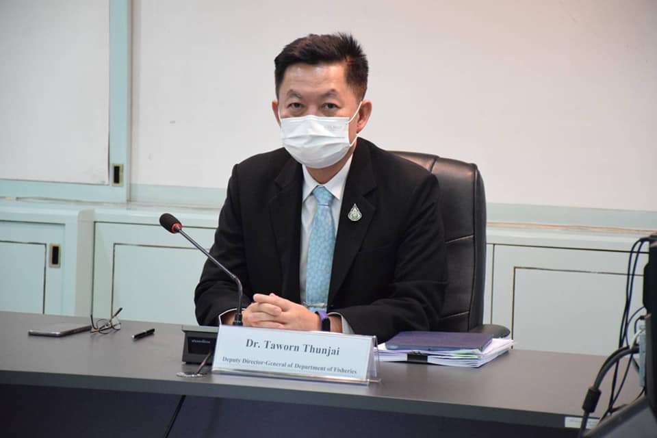 นายถาวร ทันใจ รองอธิบดีกรมประมง กล่าวสุนทรพจน์เกี่ยวกับโอกาสในการร่วมมือทางทะเลและการเพาะเลี้ยงสัตว์น้ำระหว่างประเทศไทยและสาธารณรัฐอินเดีย ในการสัมมนา 