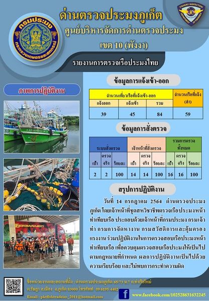 รายงานผลการแจ้งเข้าออกเรือประมงไทยประจำวันที่ 14 กรกฎาคม 2564..คลิก