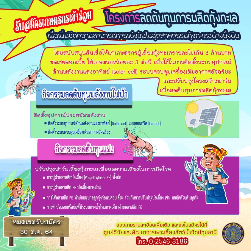 “ลดต้นทุน เพิ่มกำไร เกษตรกรผู้เลี้ยงกุ้งทะเลไทยยั่งยืน”