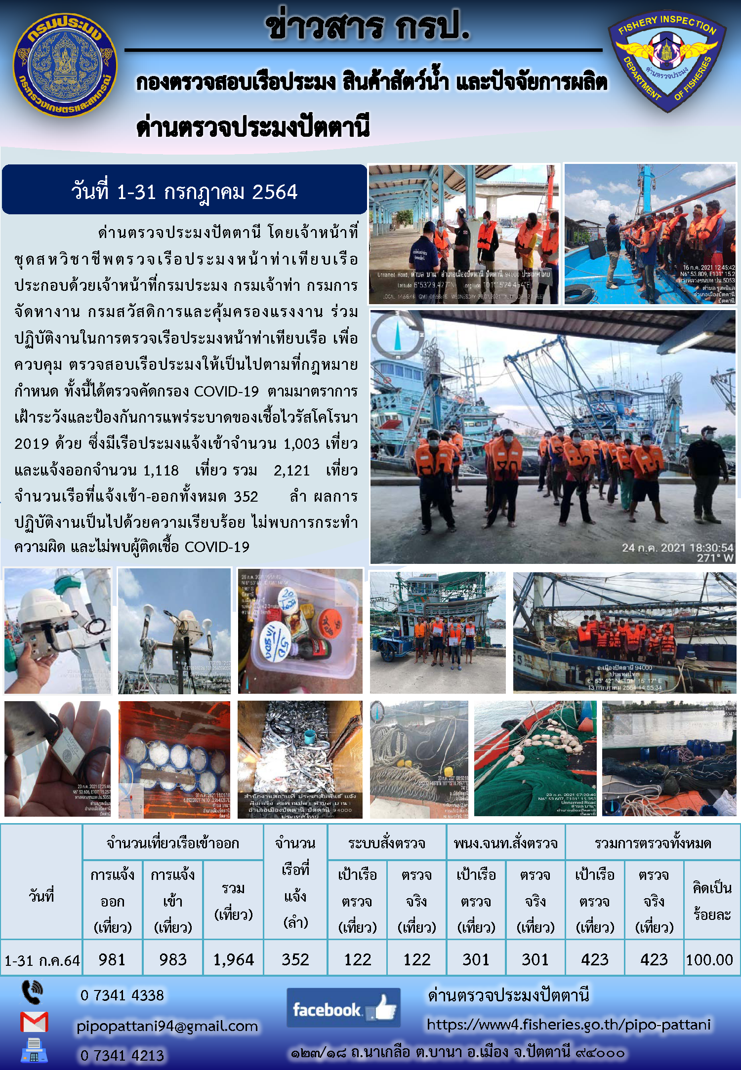 สถิติการแจ้งเรือเข้าออก ประจำเดือนกรกฎาคม 2564..คลิก